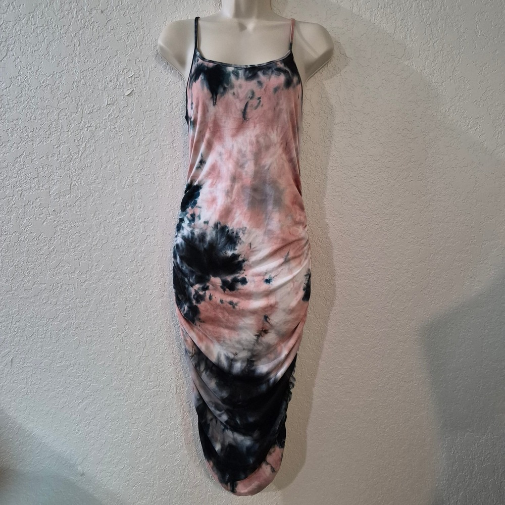 Fashion Nova Good As Always Tie Dye Midi Dress S Pink Grey Ruched Bodycon